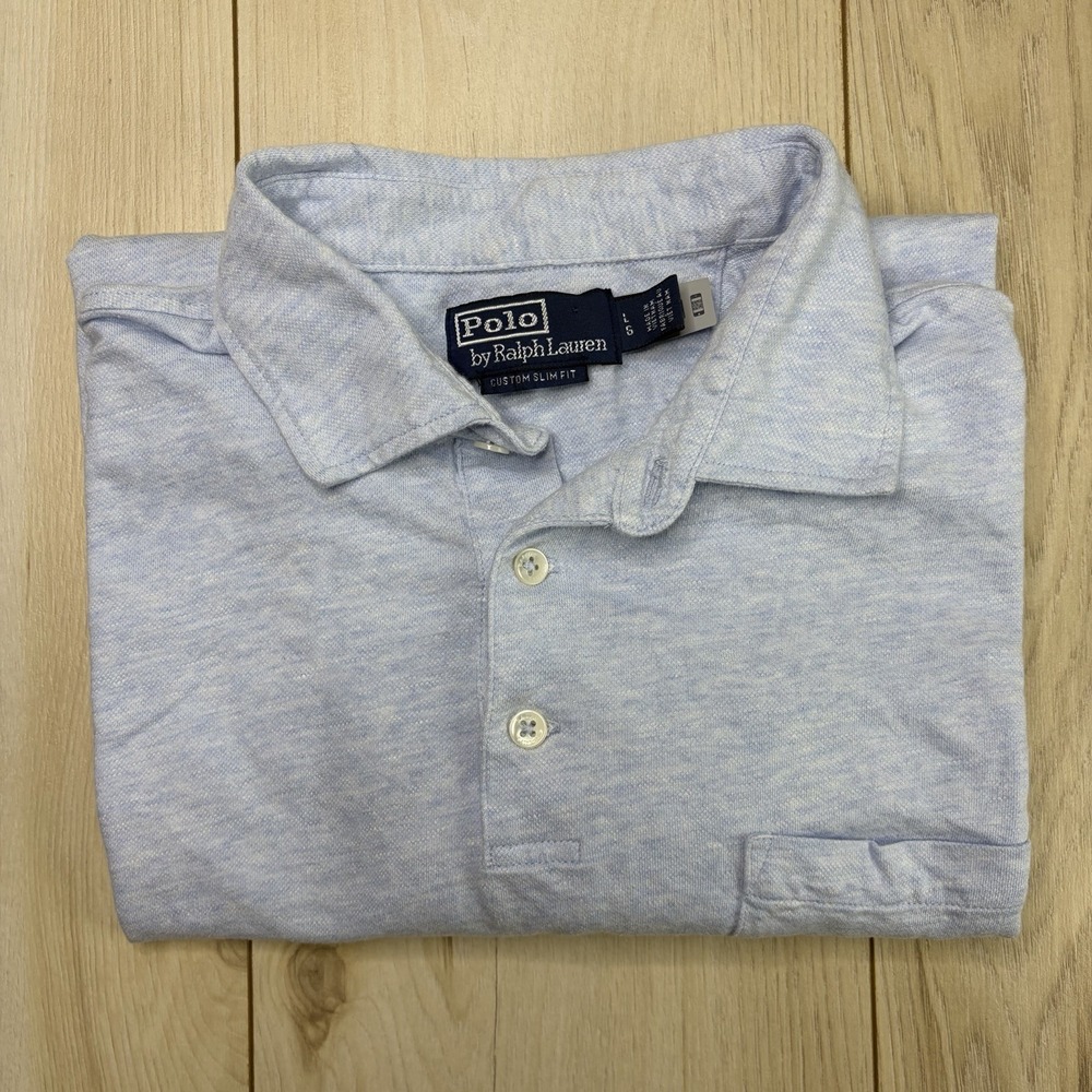 Polo By Ralph Lauren Cotton Linen Polo Shirt Mens Large Custom Slim Fit Blue